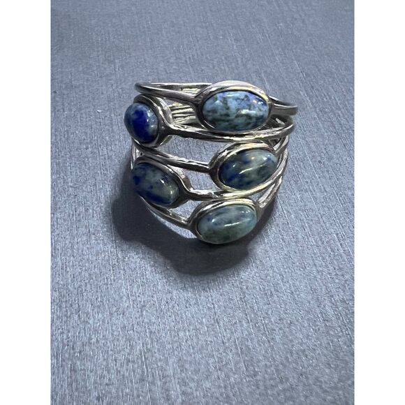 Vintage Silver Tone Five Stone Lapis Ring SZ 8 - Picture 1 of 3